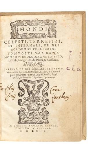 DONI, ANTON FRANCESCO. Mondi Celesti, Terrestri, et Infernali.  1562